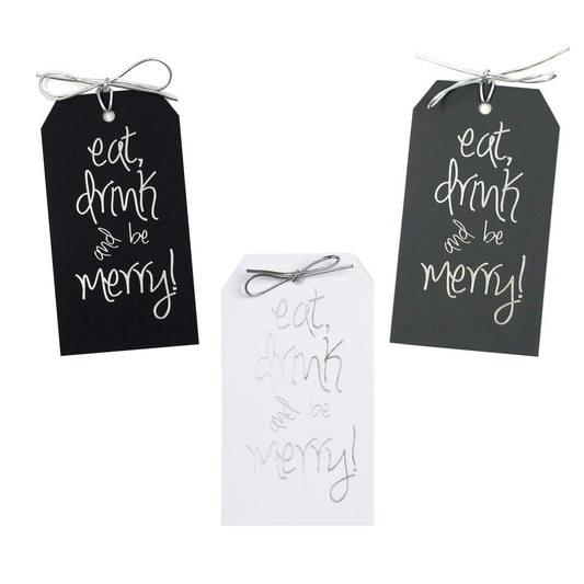 Gift Tags - Silver Foil Eat Drink and be Merry Gift Tags - Set of 10