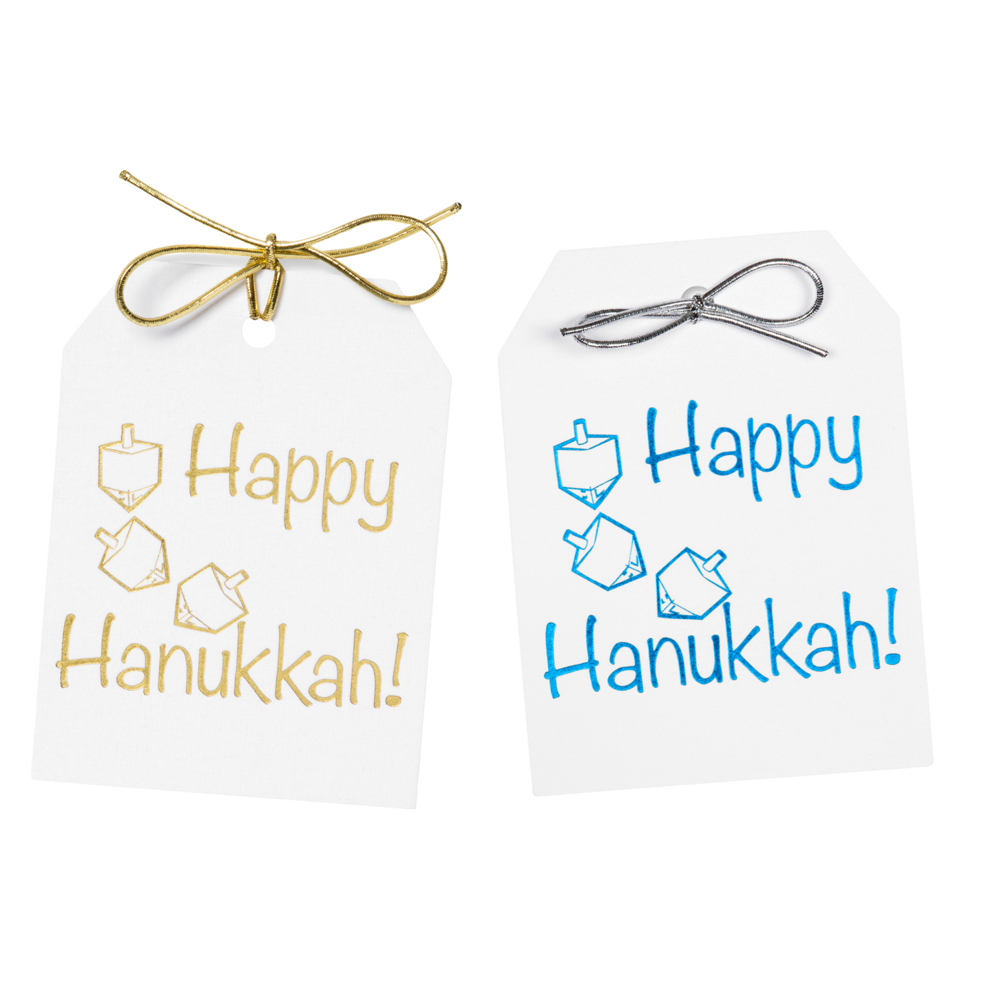 Gift Tags - Gold & Blue Foil Happy Hanukkah Dreidel Tags - Set of 10