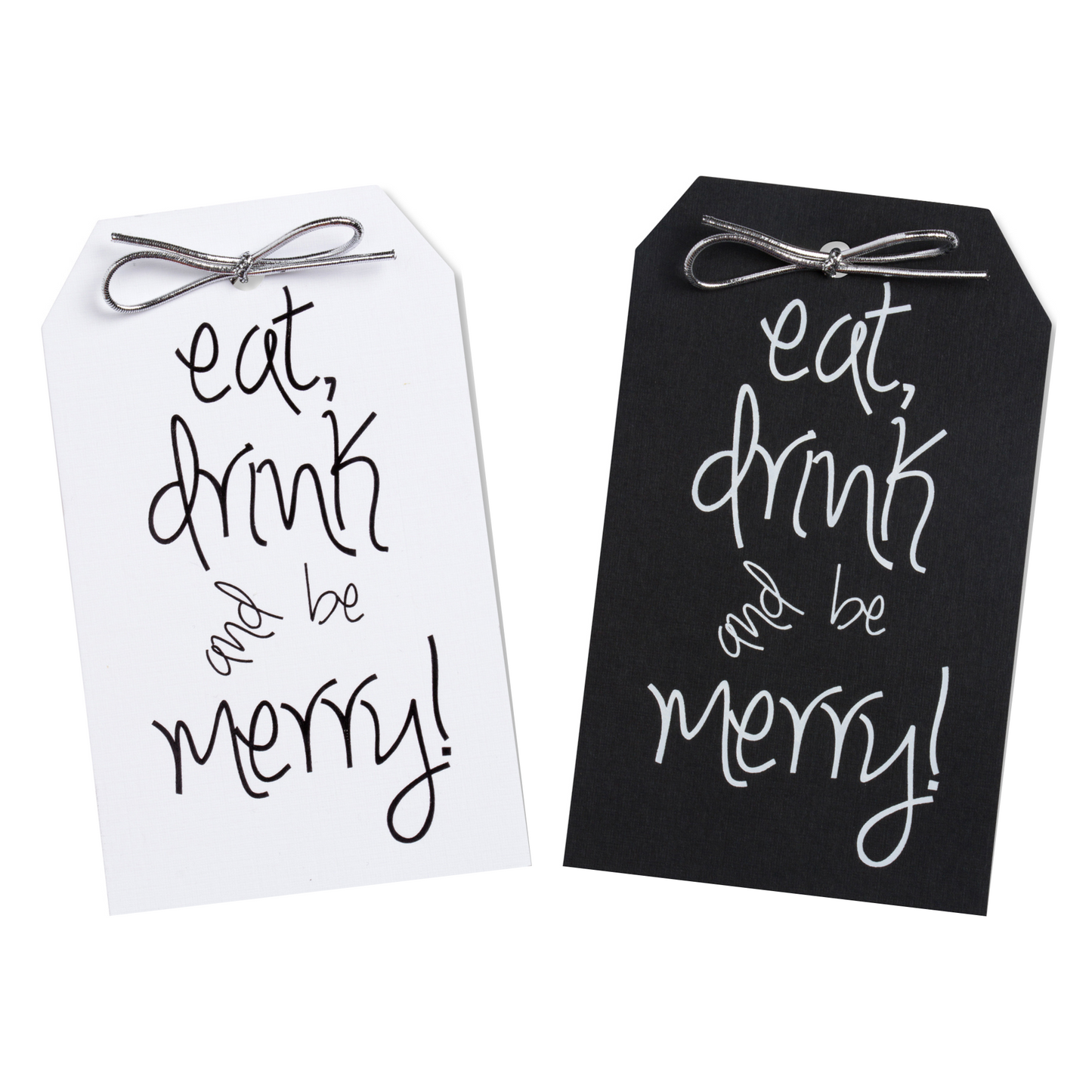 Gift Tags - Black & White Foil - Eat Drink And Be Merry - Set of 10