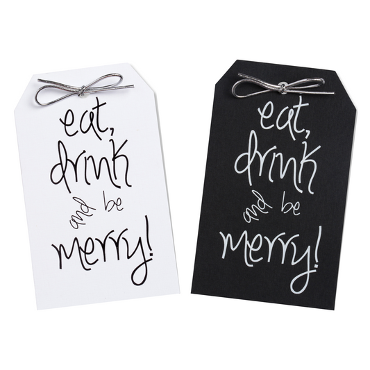 Gift Tags - Black & White Foil - Eat Drink And Be Merry - Set of 10