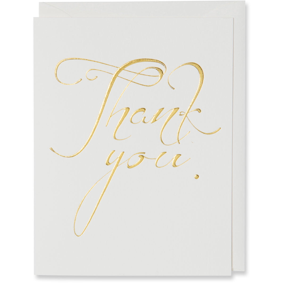 Thank You Card. Gold foil embossed on natural white paper with a natural white or metallic white gold envelope.