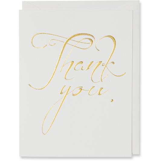 Thank You Card. Gold foil embossed on natural white paper with a natural white or metallic white gold envelope.