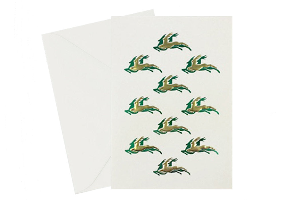 Reindeer Green & Gold Foil  Embossed holiday cards