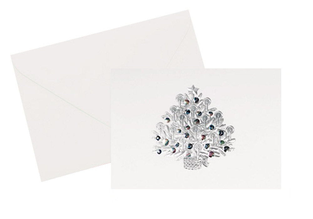 90s Letterpress Christmas Tree Ornament Card, Set of Cards