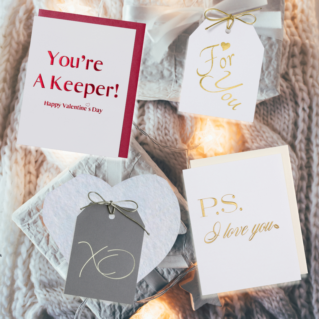 "Wrap your words in warmth. Shop our handpicked collection of foil-embossed Love and Valentine's Day cards and tags, handcrafted in California for your soulmate."