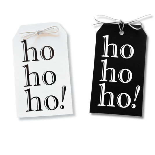 Gift Tags - Black & White Foil Ho Ho Ho Tags - Set of 10
