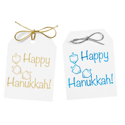 Happy Hanukkah Dreidel Tags, Gold & Blue Foil Set of 10