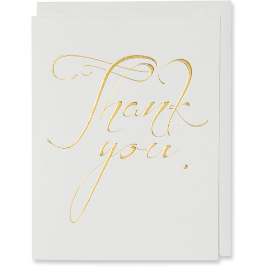 Thank You Card. Gold foil embossed on natural white paper with a natural white or metallic white gold envelope.